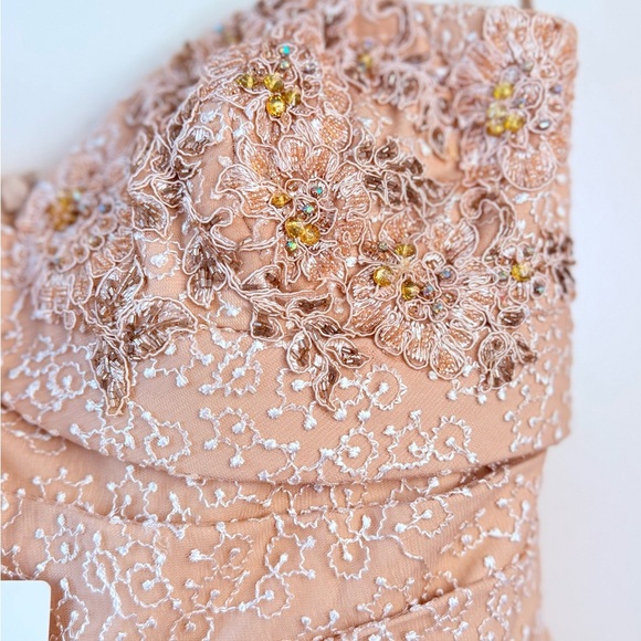 Elegant One Shoulder Lace Dress in Peach - Picture 10 of 13